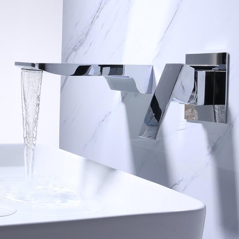 Kelsye - Modern Wall Mount Waterfall Bathroom Faucet  BO-HA Chrome