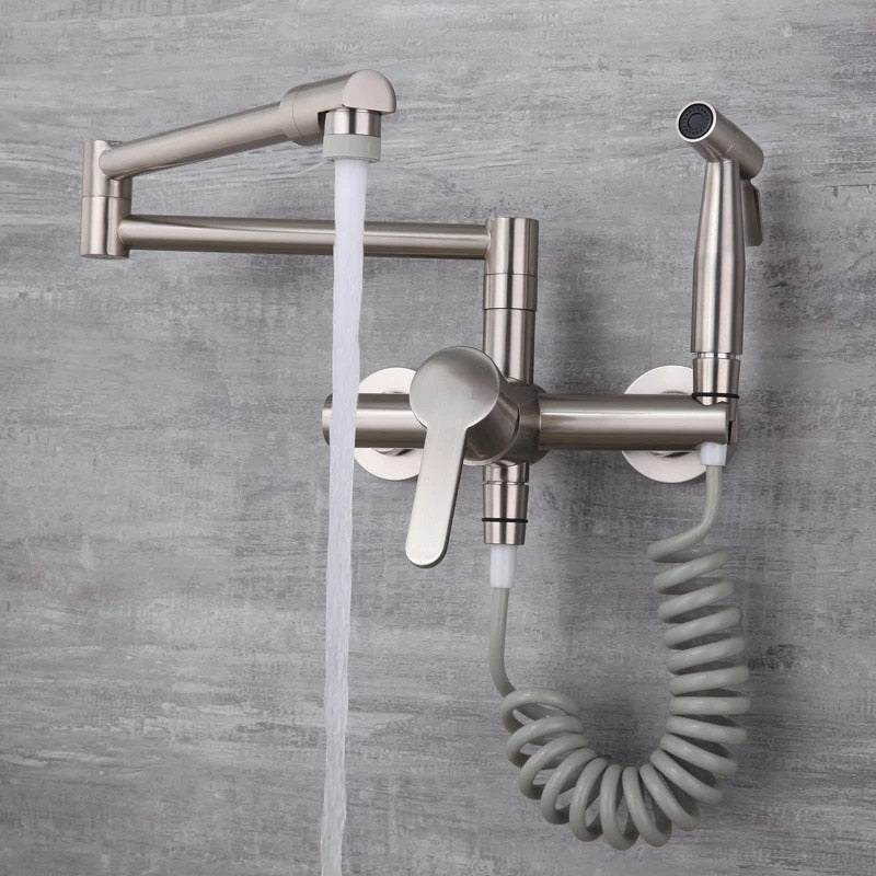 Saria - Wall Mounted Nordic Pot Filler Faucet Kitchen Faucet with Sprayer  BO-HA Nickel With Sprayer