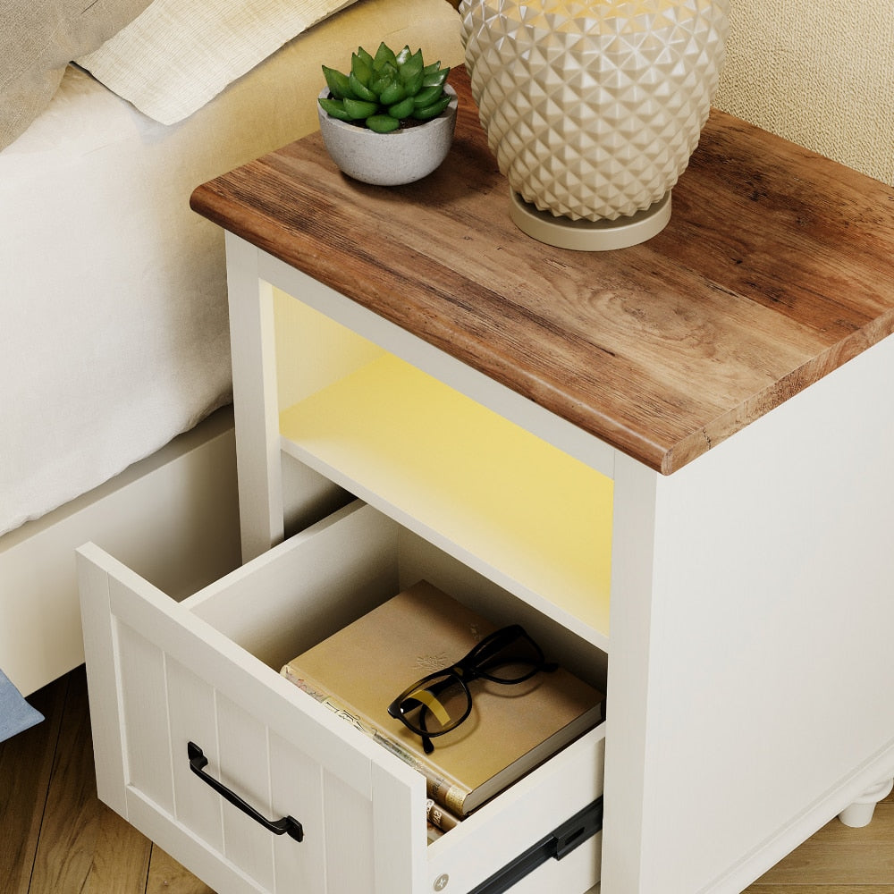 Kjell - Modern LED White Nightstand Small Bedside Table