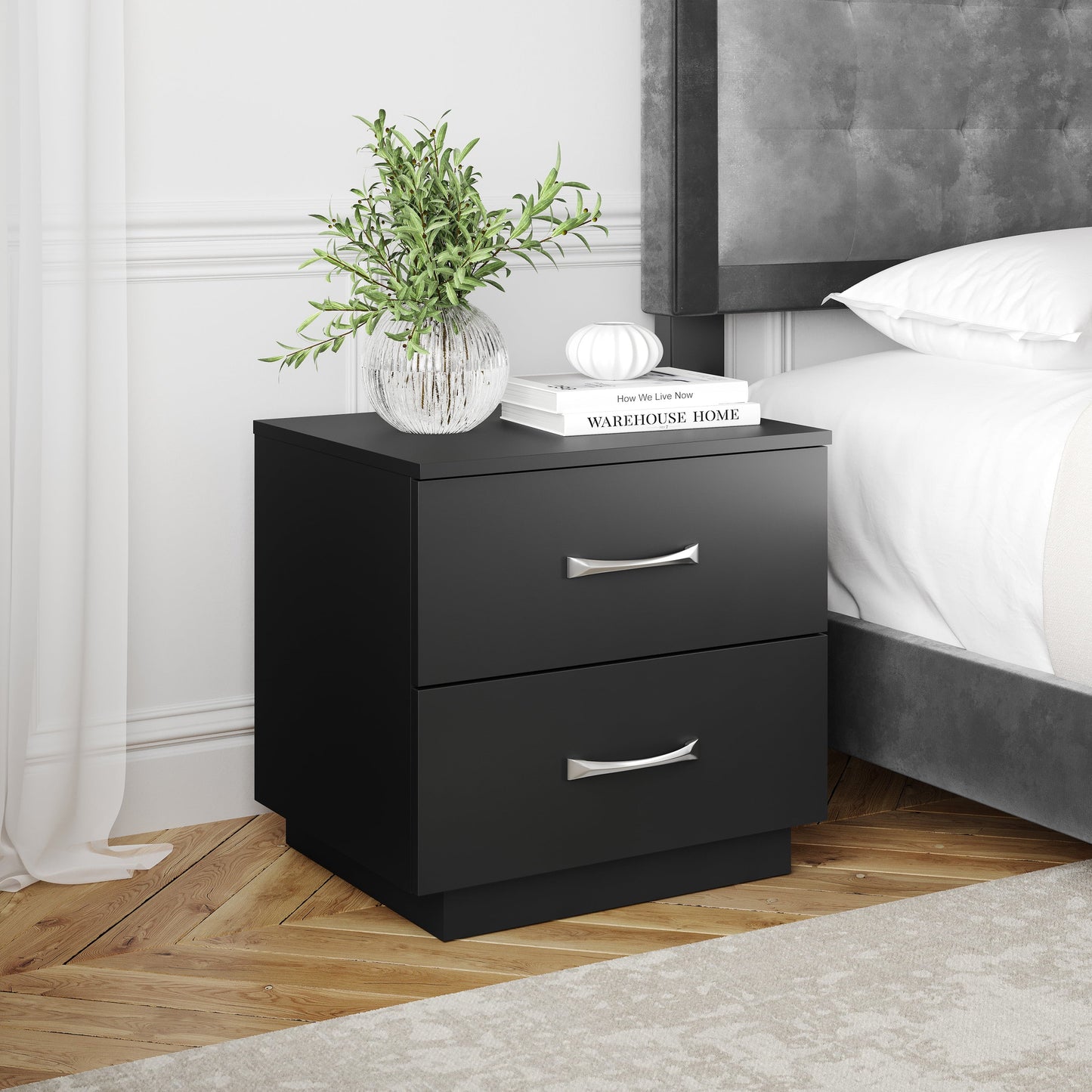 Niklas - Black Nightstand Black Furniture Nightstand Small Bedside Table  BO-HA Blcak