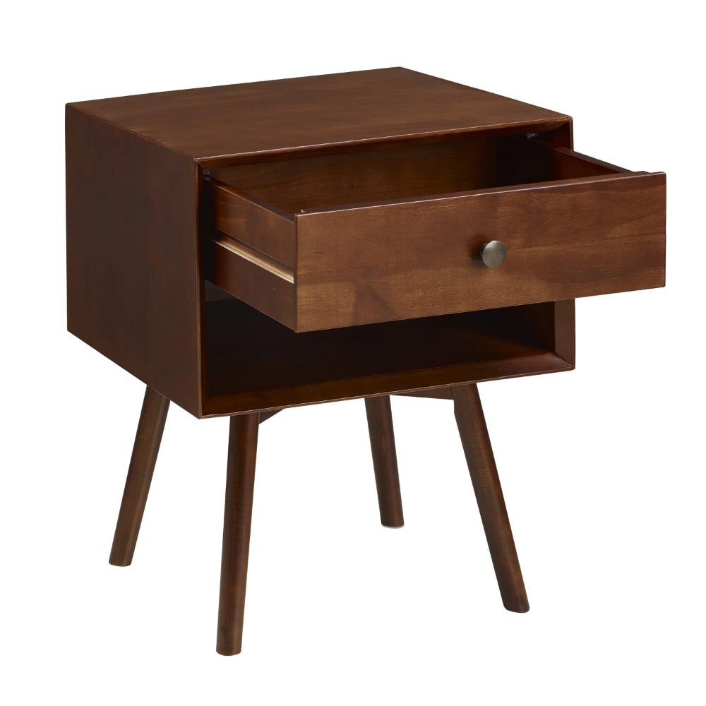 Hallvard - Mid Century Modern Nightstand Walnut Solid Wood Nightstand Small Bedside Table