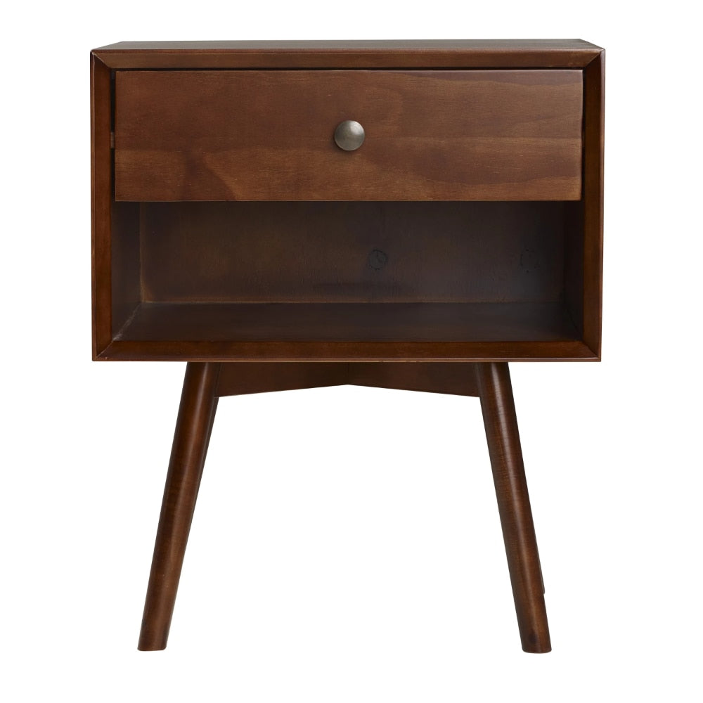 Hallvard - Mid Century Modern Nightstand Walnut Solid Wood Nightstand Small Bedside Table