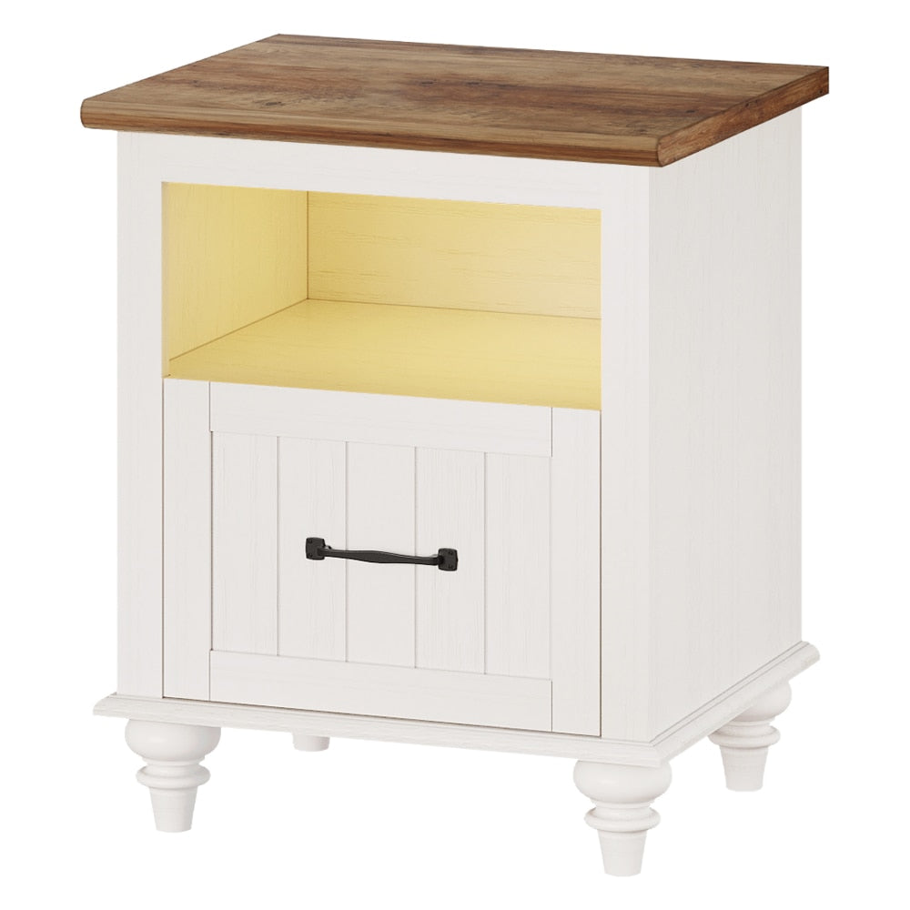 Kjell - Modern LED White Nightstand Small Bedside Table