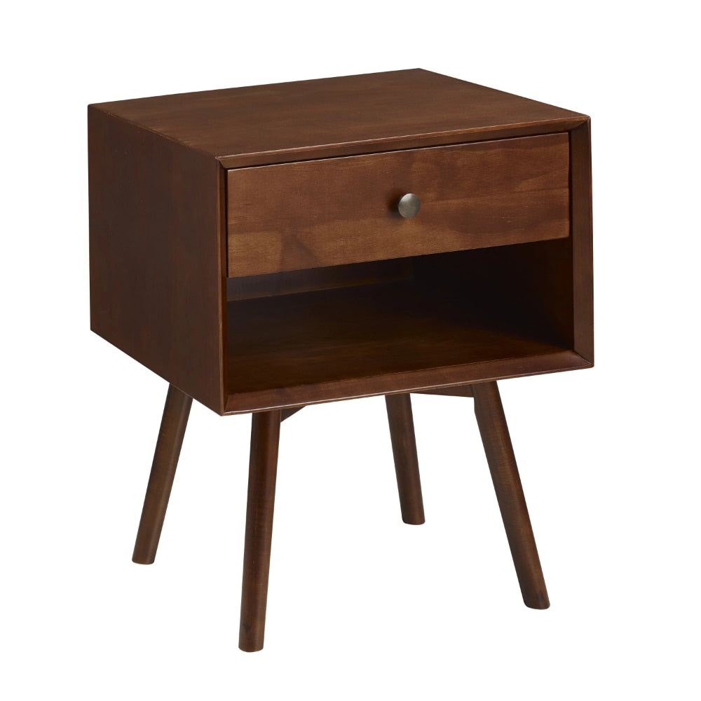 Hallvard - Mid Century Modern Nightstand Walnut Solid Wood Nightstand Small Bedside Table