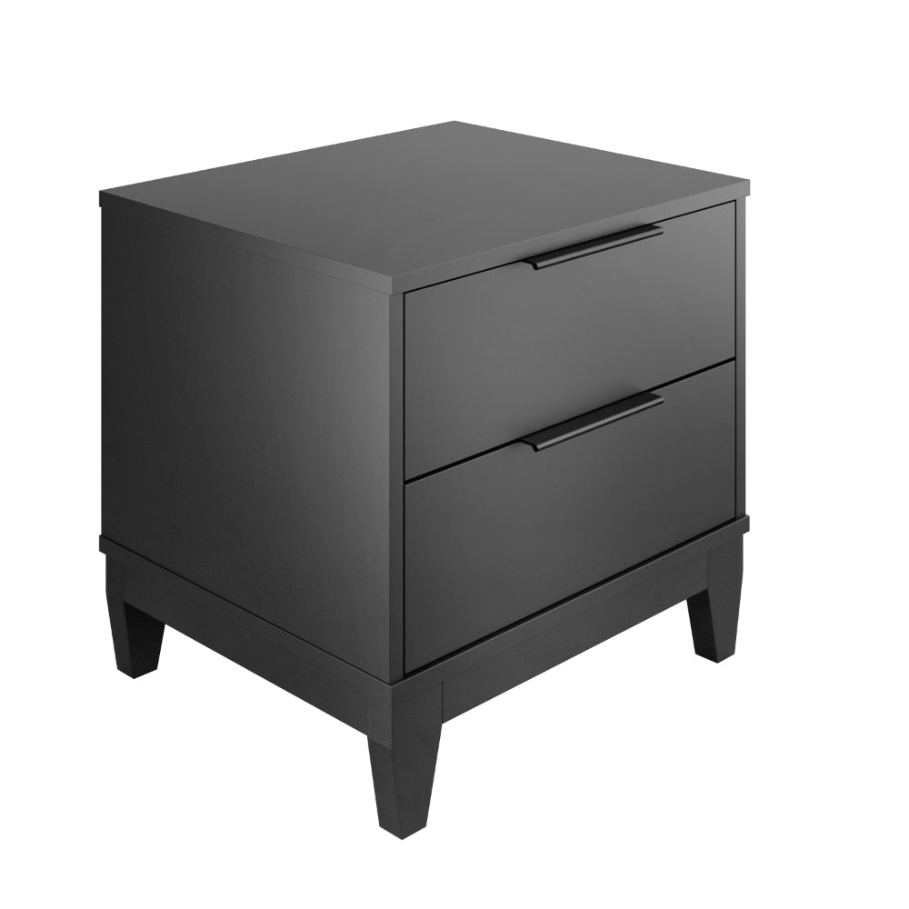 Torvald - Modern Double Drawer Black Nightstand Small Bedside Table