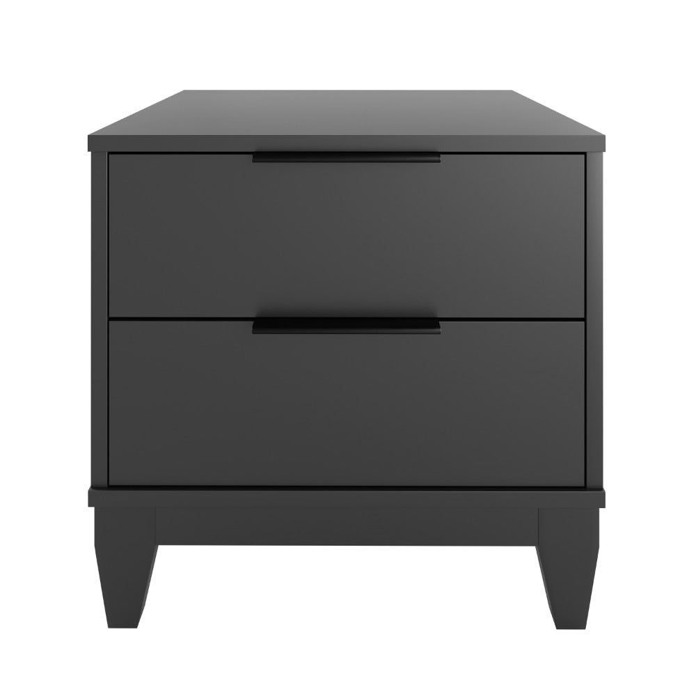 Torvald - Modern Double Drawer Black Nightstand Small Bedside Table