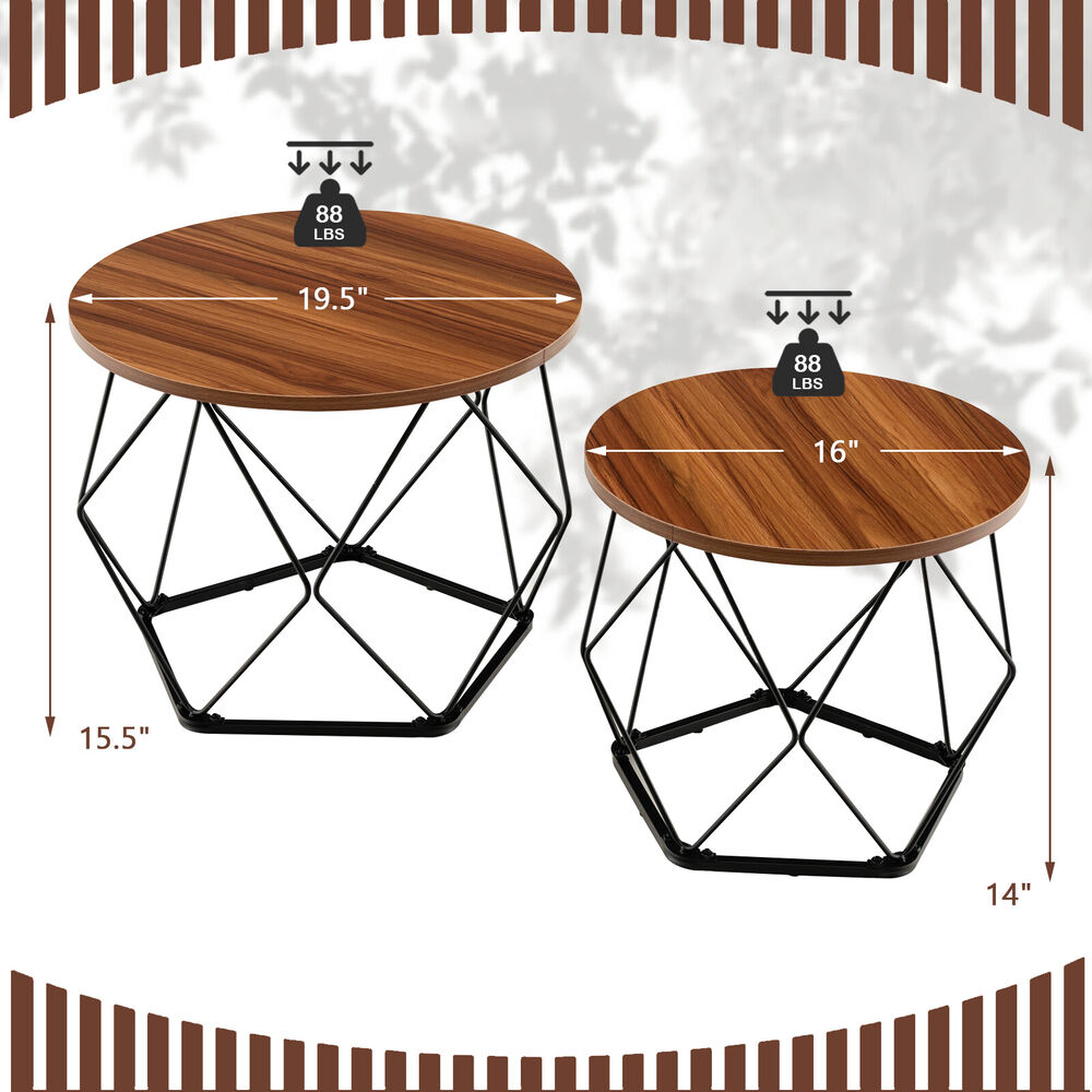 Ester - Round Wood Coffee Table Set of 2 Oval Coffee Table