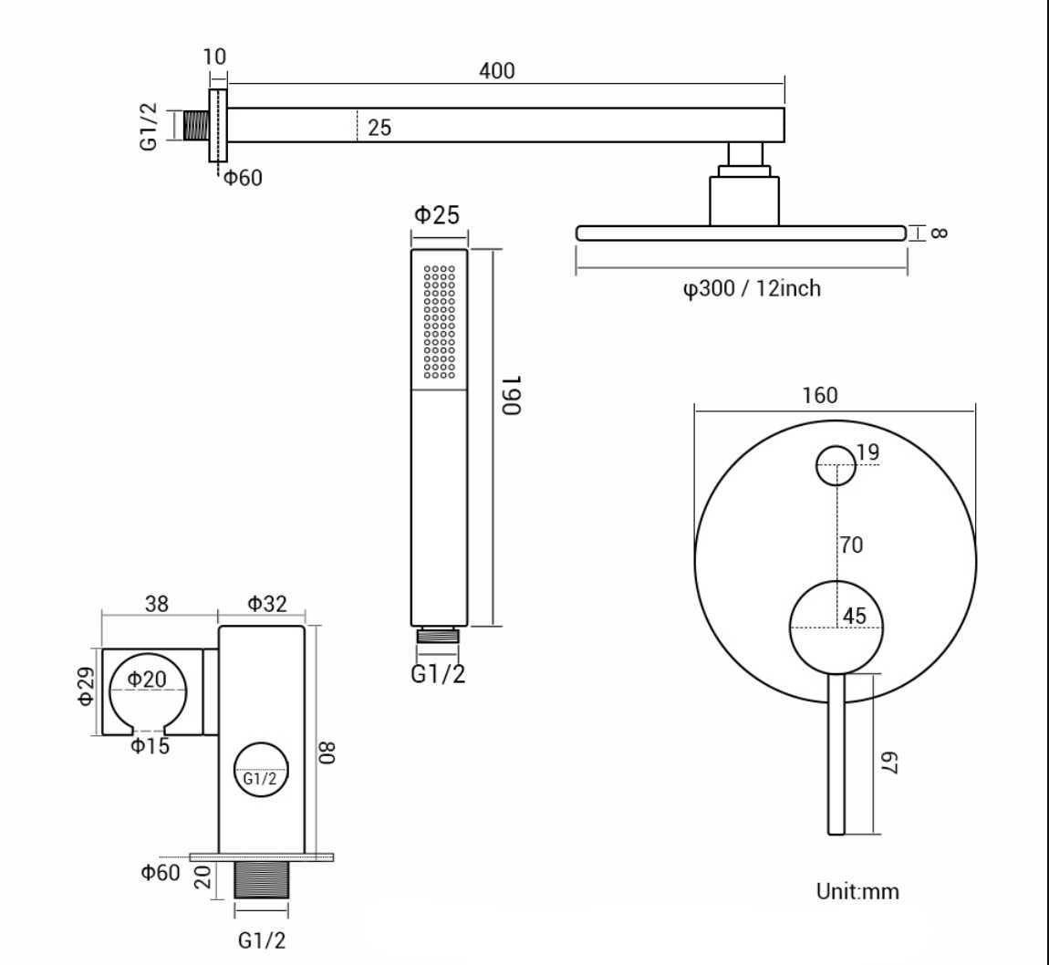 Safie - Wall Mounted Rain Shower Head Set