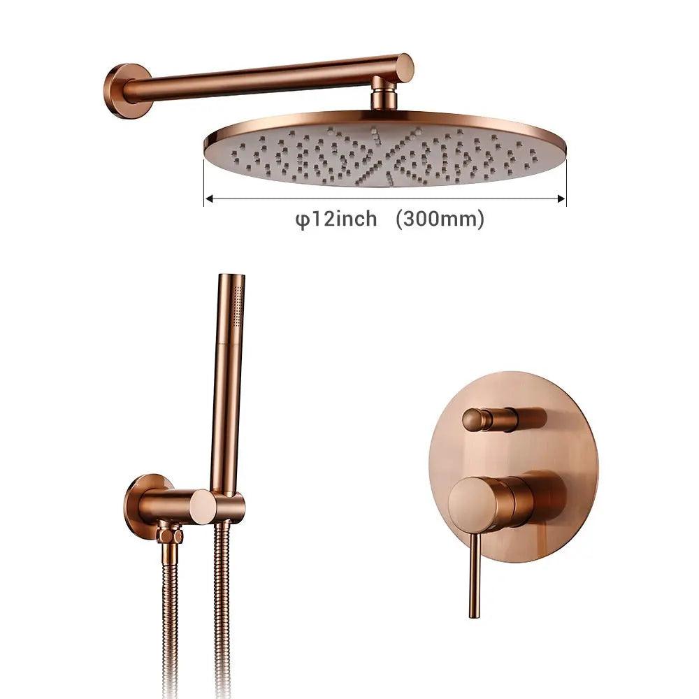 Safie - Wall Mounted Rain Shower Head Set  BO-HA Rose Gold 12 Inches Shower Head