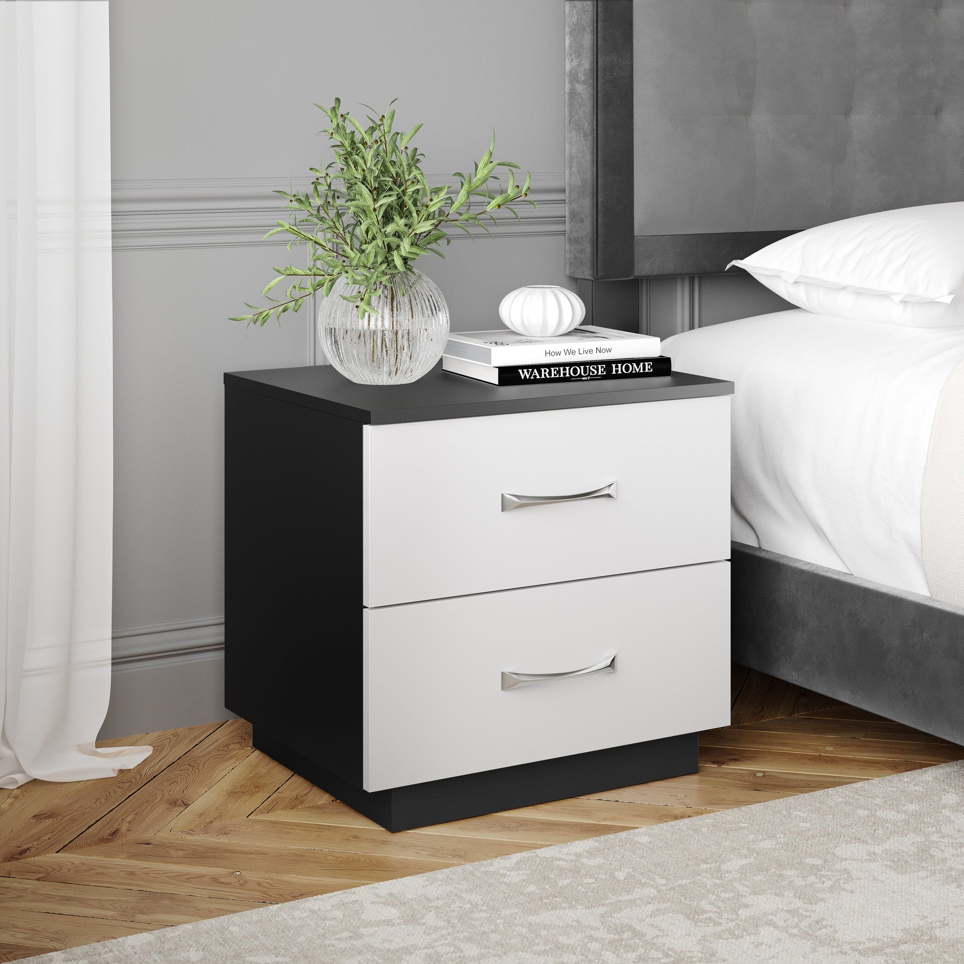 Niklas - Black Nightstand Black Furniture Nightstand Small Bedside Table  BO-HA White black