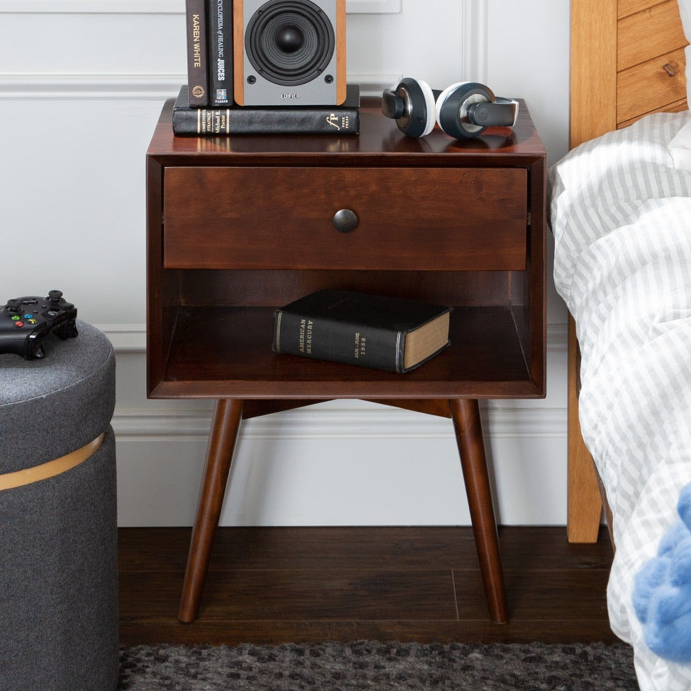 Hallvard - Mid Century Modern Nightstand Walnut Solid Wood Nightstand Small Bedside Table  BO-HA Default Title