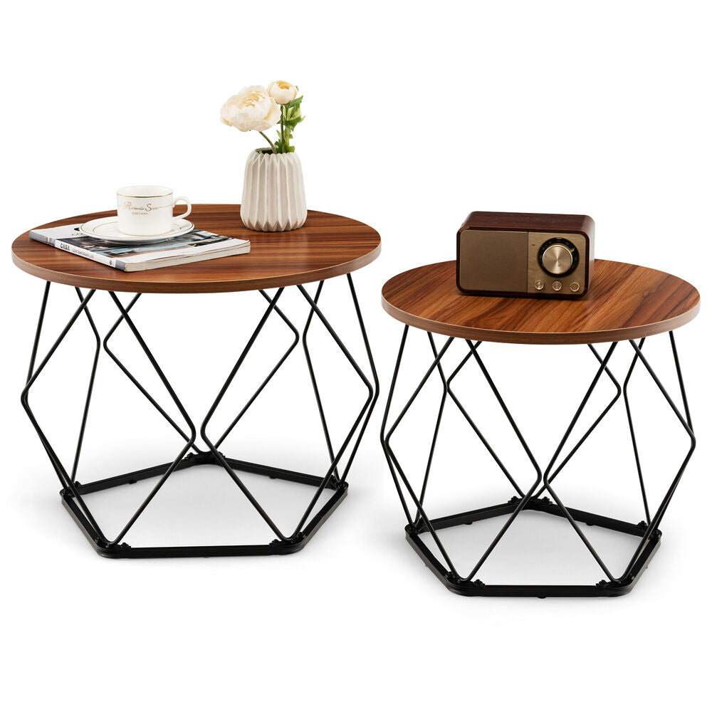 Ester - Round Wood Coffee Table Set of 2 Oval Coffee Table  BO-HA Default Title