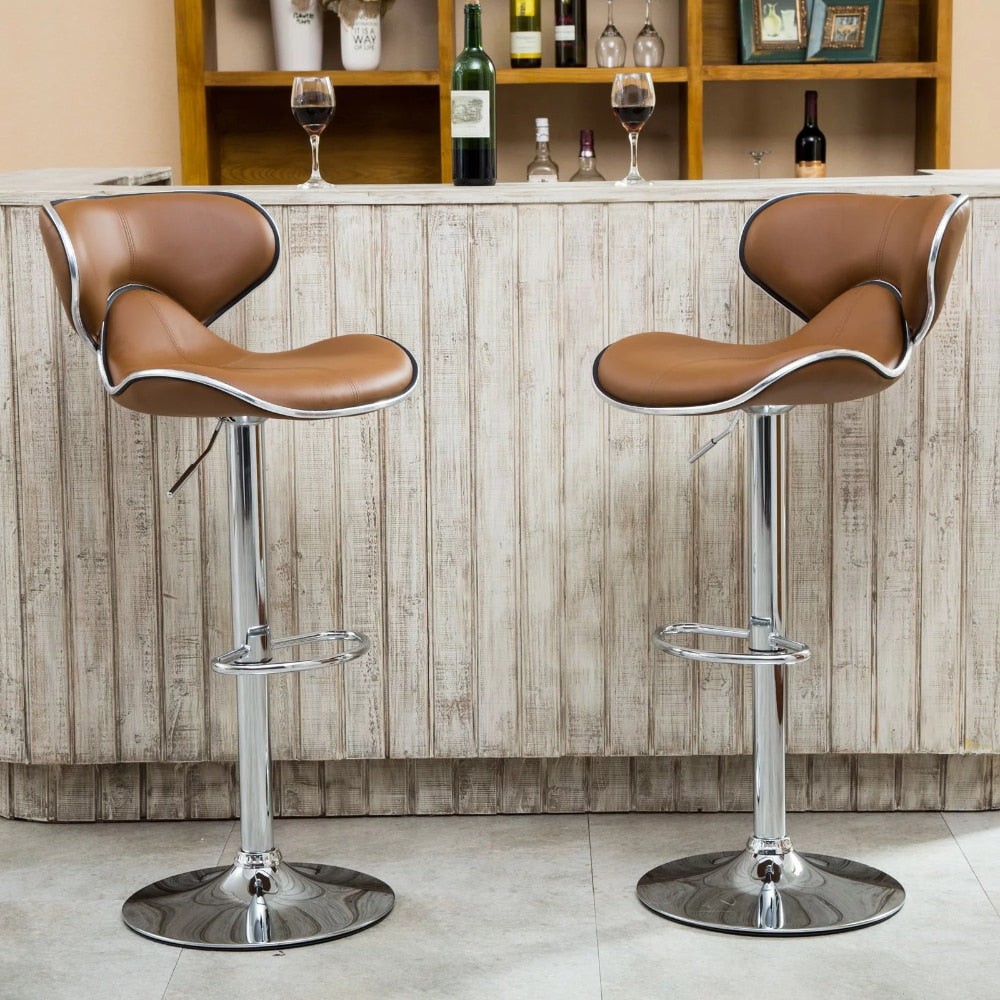 Anker - Bar Stool with Adjustable Height Set of 2 Leather Chair  BO-HA Brown