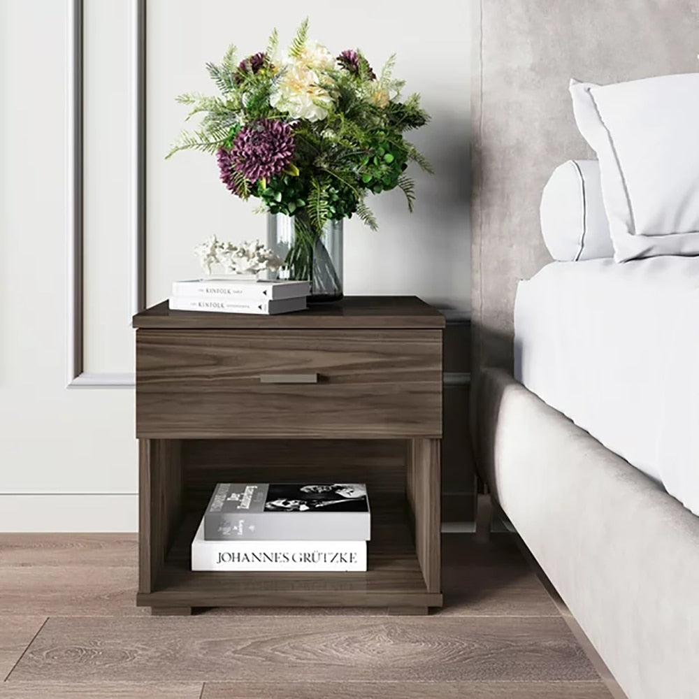 Ulf - Modern Black Nightstand Small Bedside Table  BO-HA Brown