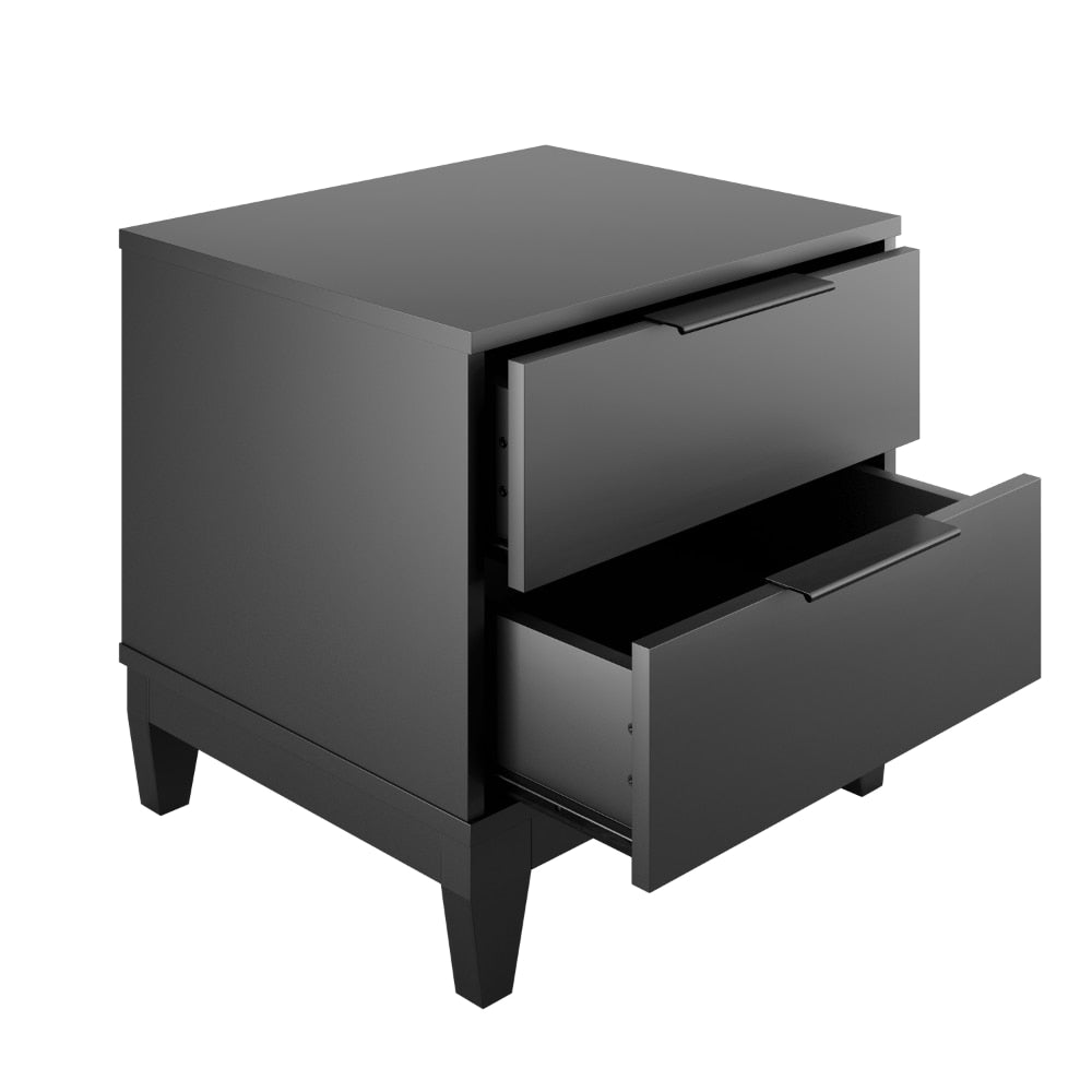 Torvald - Modern Double Drawer Black Nightstand Small Bedside Table