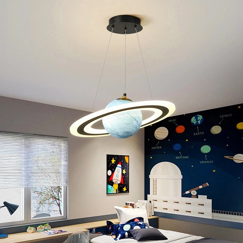 Bror - Childrens Lighting Planet Pendant Light Nursery Lamp  BO-HA Blue Planet with Ring