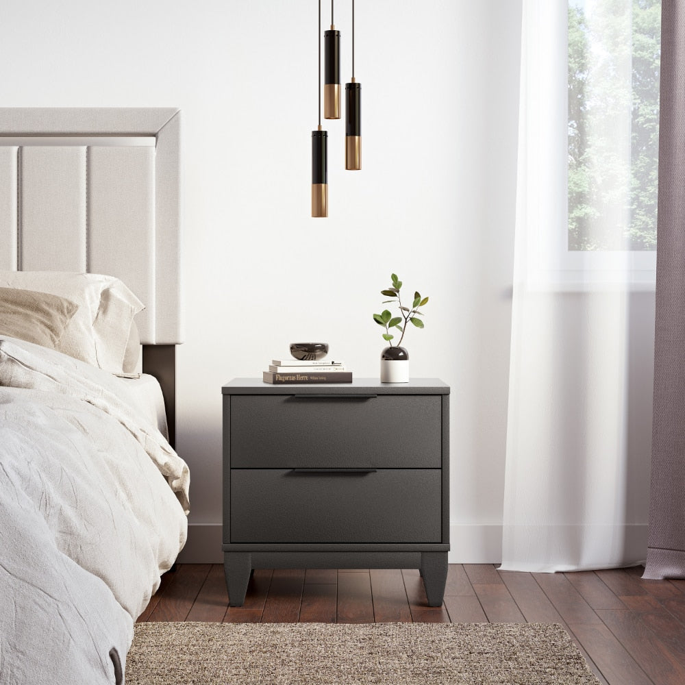 Torvald - Modern Double Drawer Black Nightstand Small Bedside Table