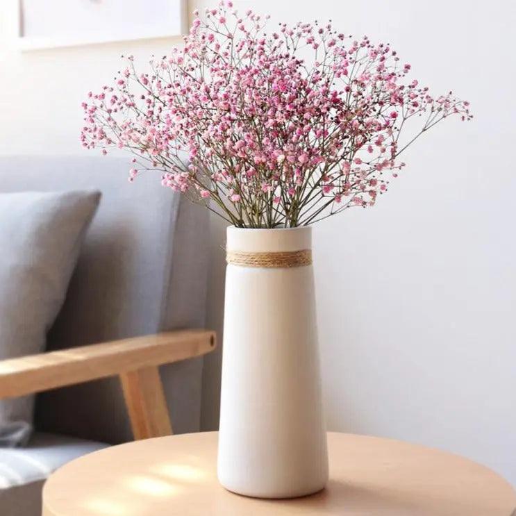 Signe - Modern White Vase with Hemp Rope