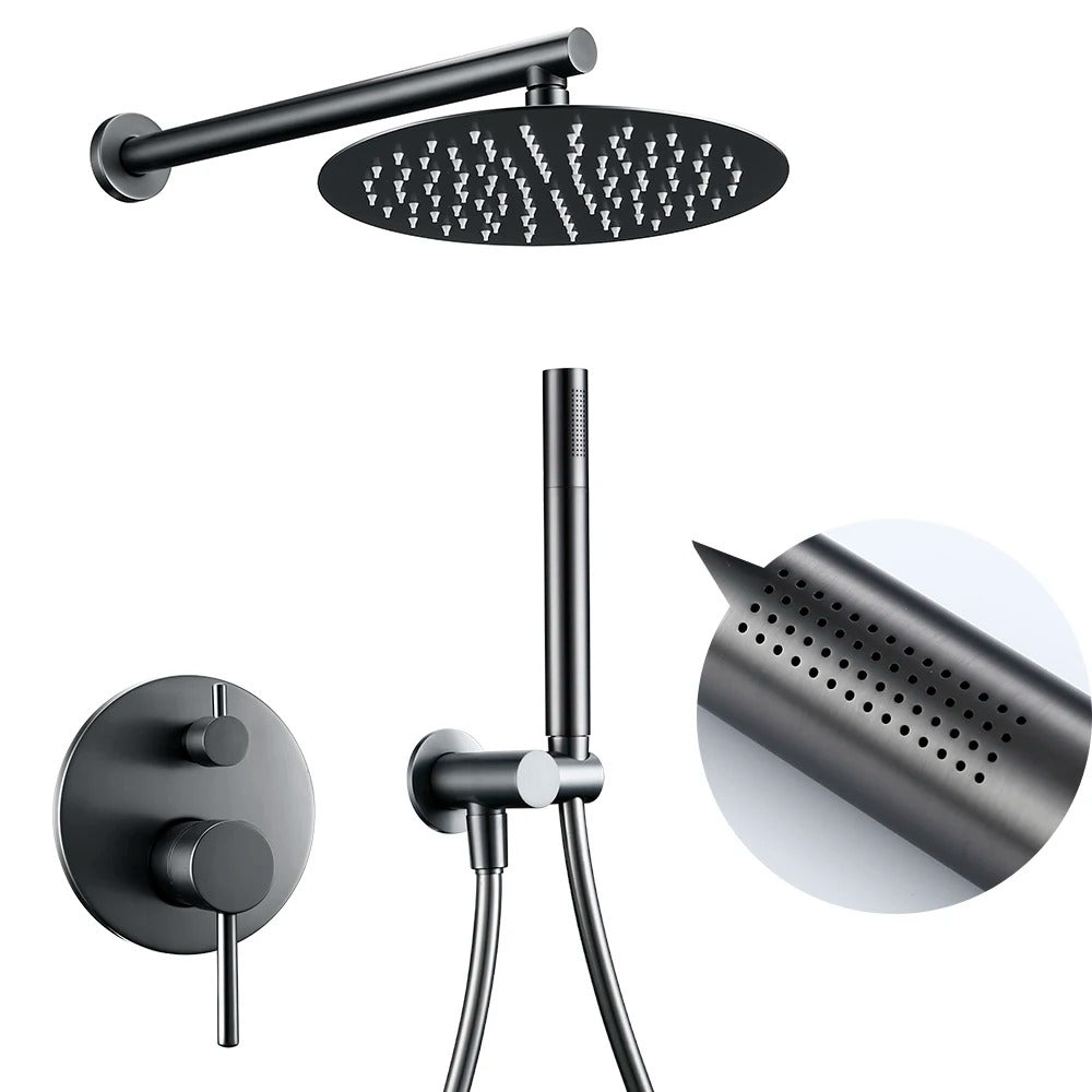 Safie - Wall Mounted Rain Shower Head Set  BO-HA Black 8 Inches Shower Head